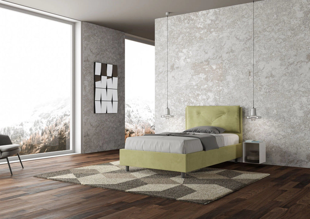 BS COM Letto una piazza e mezza con rete imbottito 120x210 microfibra tè verde