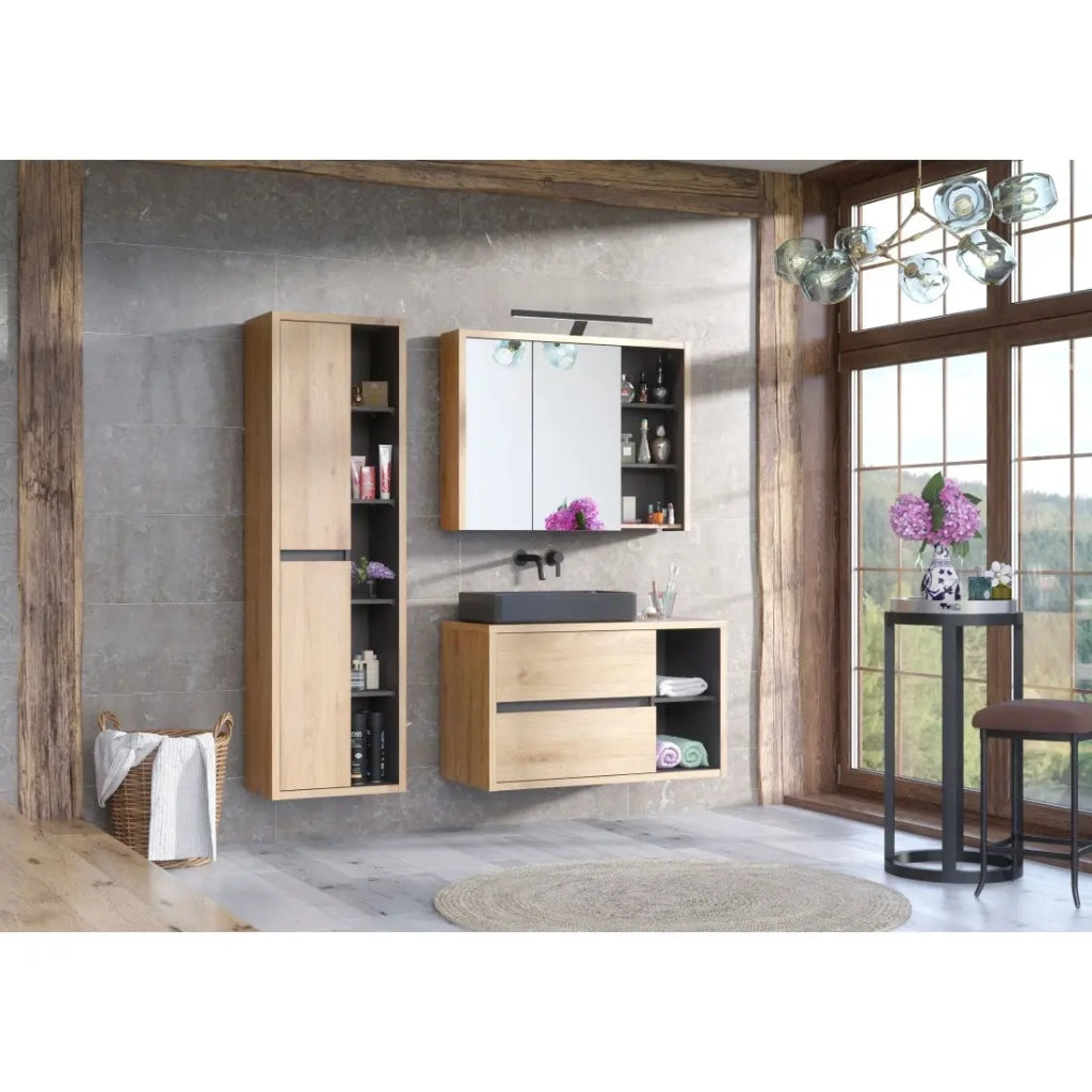 Colonna bagno MATT 170 cm – Rovere chiaro e grigio antracite – Design sospeso moderno