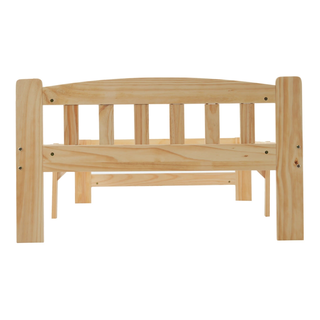 Letto singolo in legno massello - Zephmum - 90x200 cm - Natur - Con testiera e rete a doghe