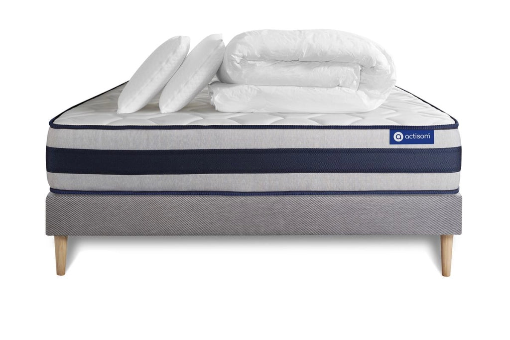 Pacchetto letto completo - Materasso 200x200cm + Box spring con doghe (kit) + 2 cuscini + Piumino - Actimemo Ergo