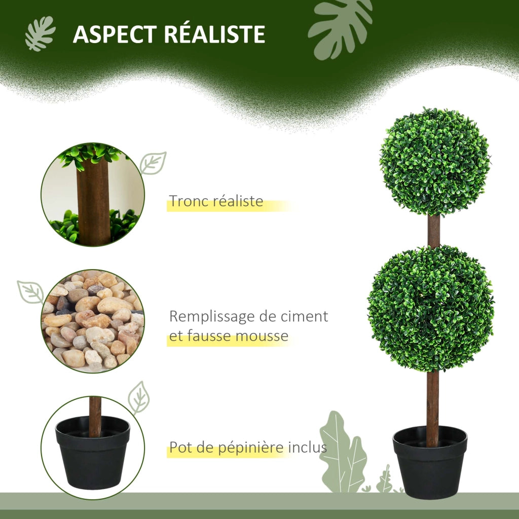 Alberi bosso artificiale doppia sfera con tronco e vaso ¨C Xylo ¨C 90 cm verde set 2 pezzi