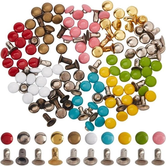 300 pezzi 10 colori Mini Viti a Stelo, 0,16 pollice - Ottone Doppie Caps - Artigianato in Pelle Viti a Stelo - Viti a Stelo a Canna - Per Abbigliamento Pop - Cucire Portafoglio - Creare Abbigliamento Artigianato .