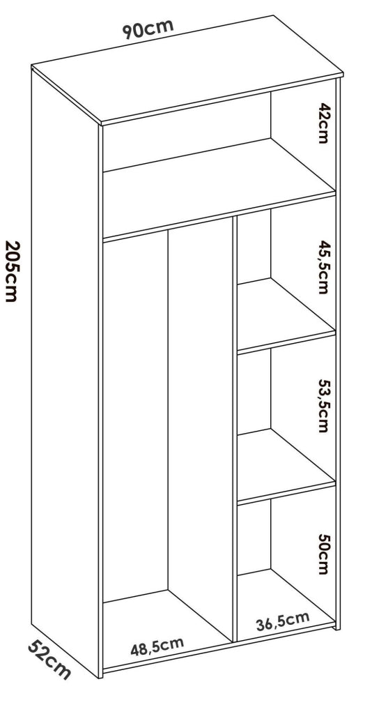 Guardaroba 2 ante Firmin, Mobile camera da letto, Cabina armadio portabiti, Armadio appendiabiti, 90x53 h202 cm, Bianco e Rovere