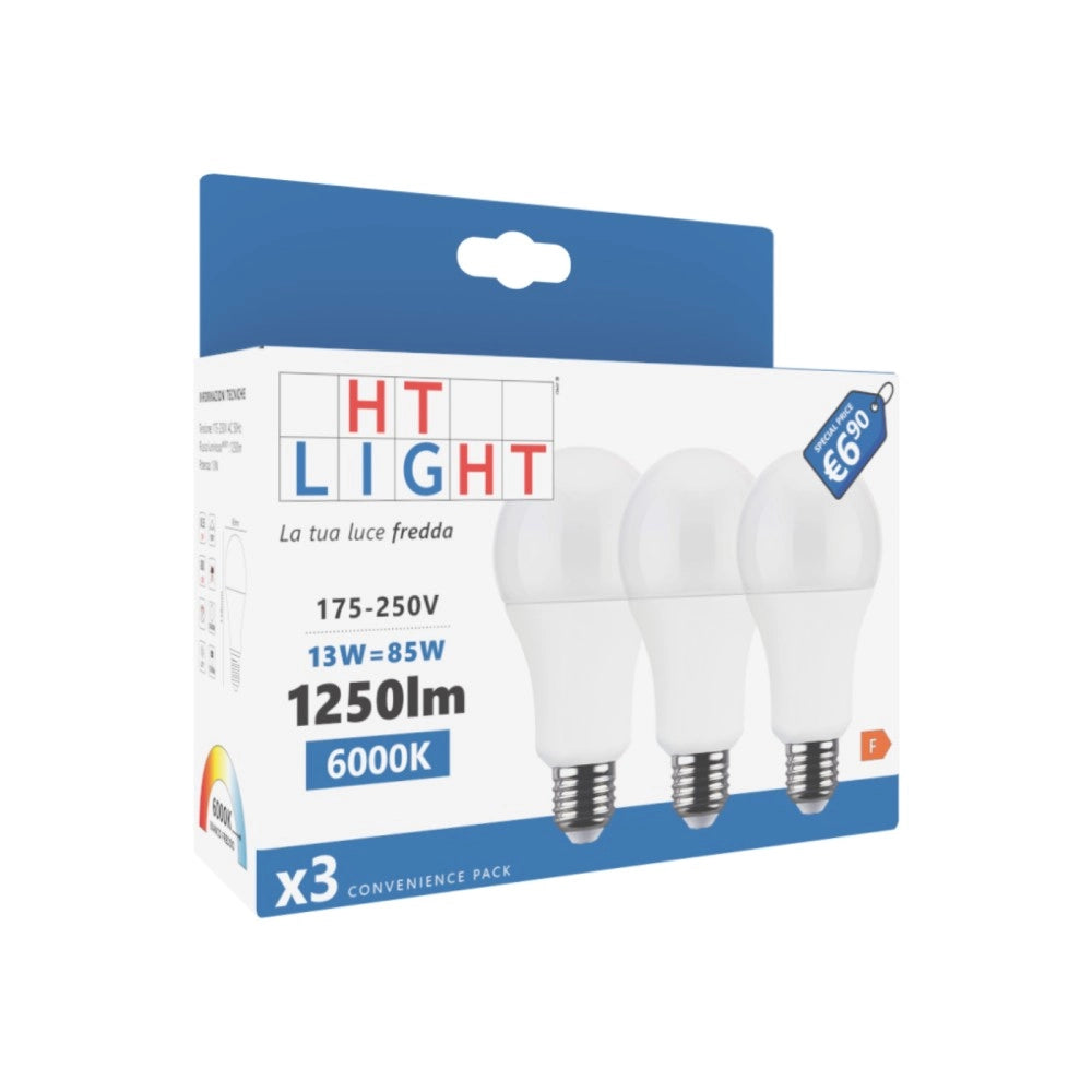 Alca power a60 13w 175-250v 1250lm 6000k e27 lampada a led box da 3pz