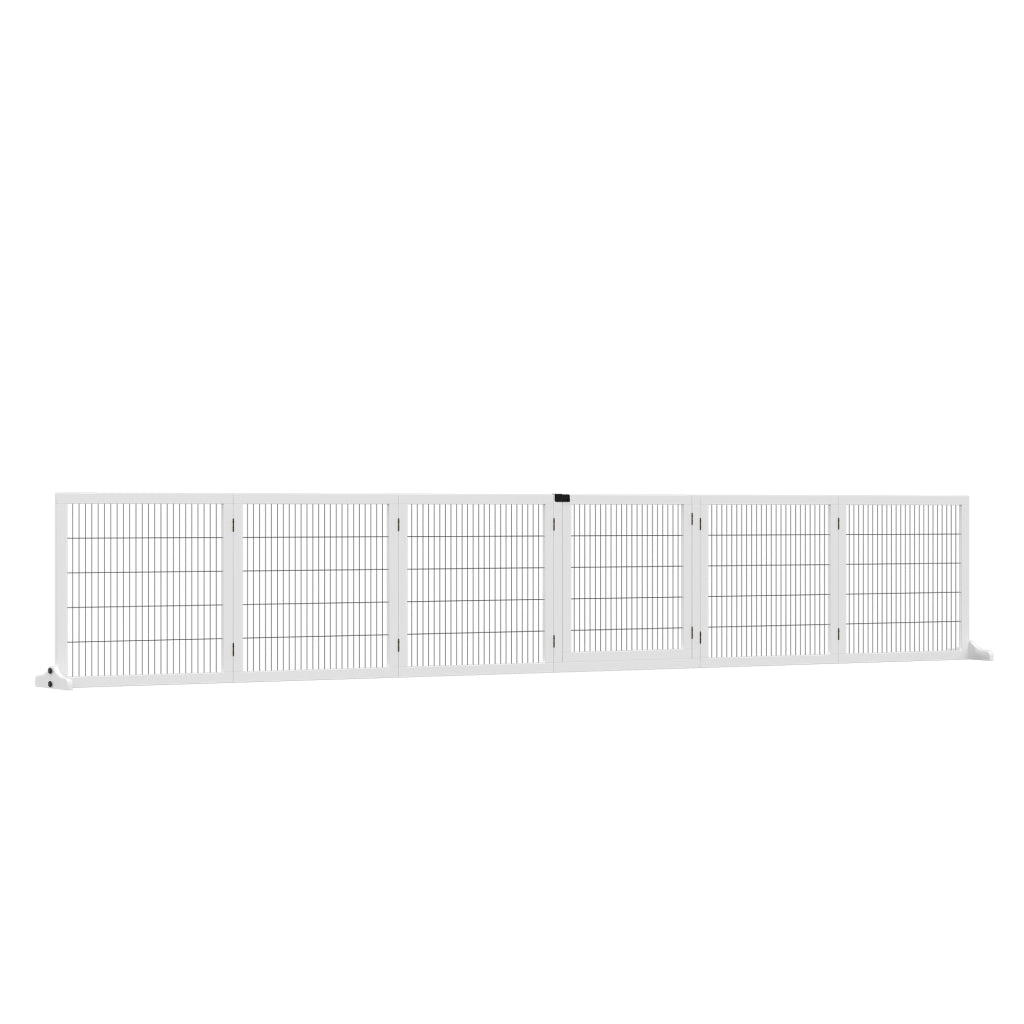 Recinto per Cani Pieghevole a 6 Pannelli ¨C Xylo ¨C Legno e Acciaio, 432x36x70 cm, Bianco