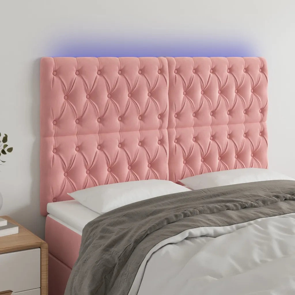 Testiera | Testata a LED Rosa 144x7x118/128 cm in Velluto