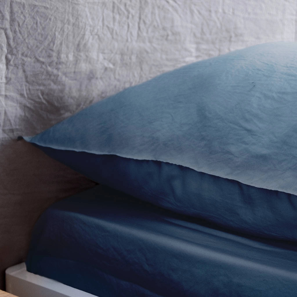 Set biancheria da letto in microfibra lavata blu notte, 2 posti