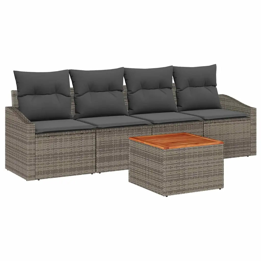 Set Divano da Giardino con cuscino 5 pcs Grigio polyrattan