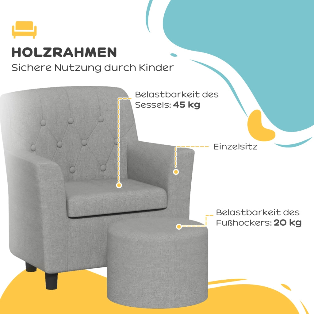 Poltrona Bambini con Pouf ¨C Minimal ¨C Grigio, Legno