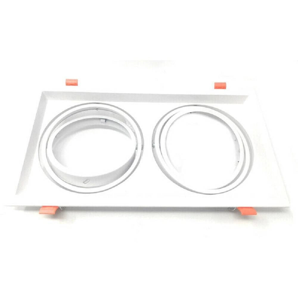 Trade Shop - Porta Faretto Incasso Doppio Faretto Ar111 Rettangolare Orientabile P-ar111-2 - Bianco
