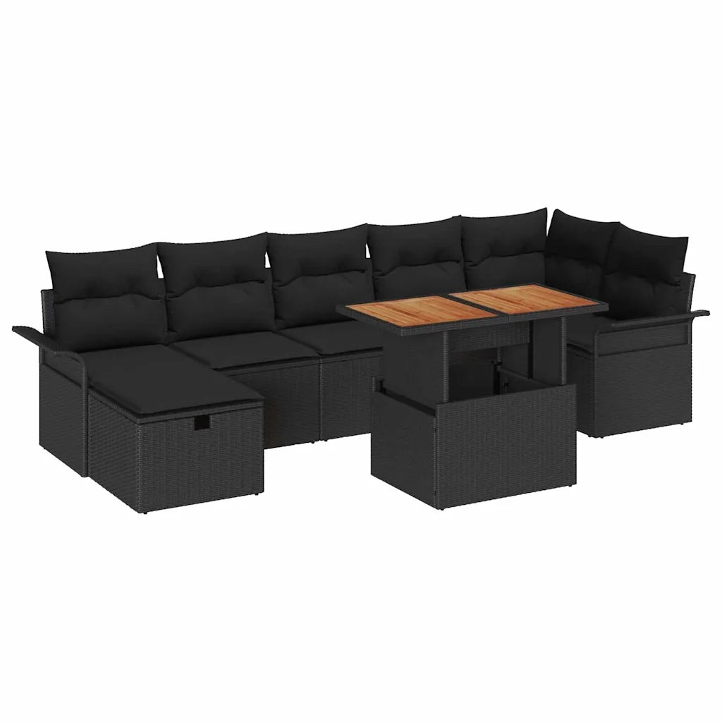 Set Divano da Giardino 8 pcs Nero polyrattan