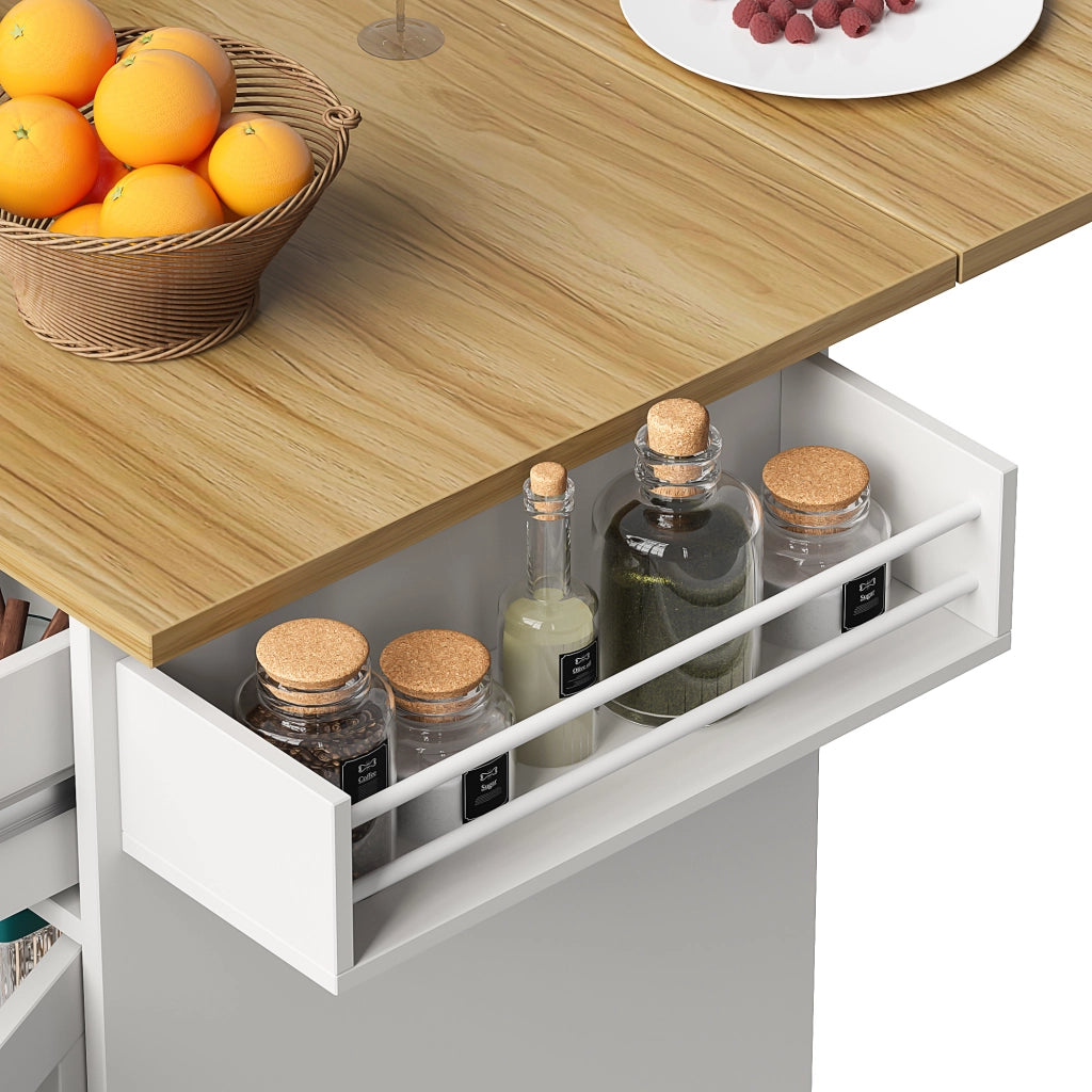 Carrello da Cucina con Piano Lavoro ¨C MINIMAL ¨C Bianco, Legno, Ripiani Regolabili