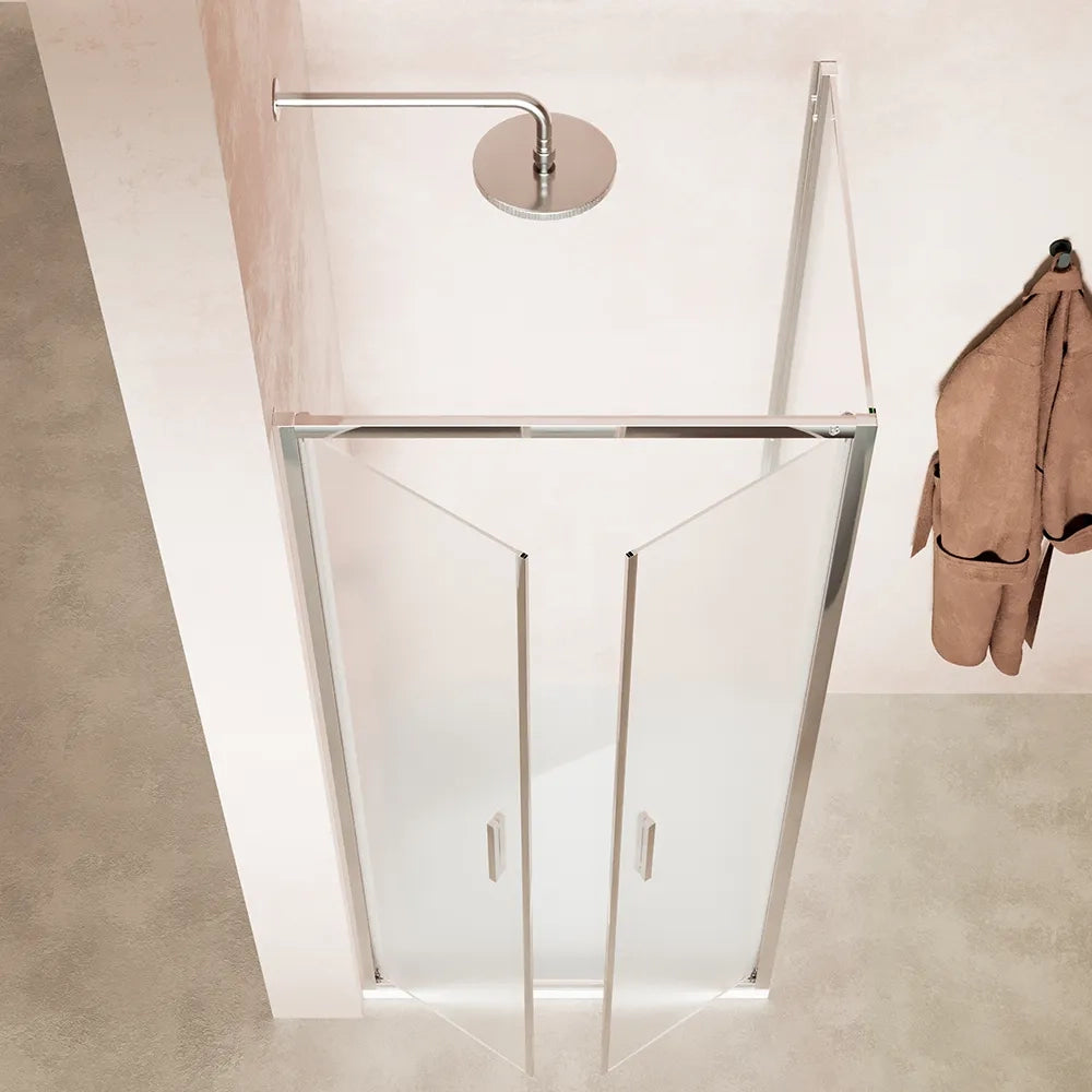 Box doccia slim 80x90cm con porta saloon e parete fissa profili cromati e vetro 6mm opaco h190| Portofino