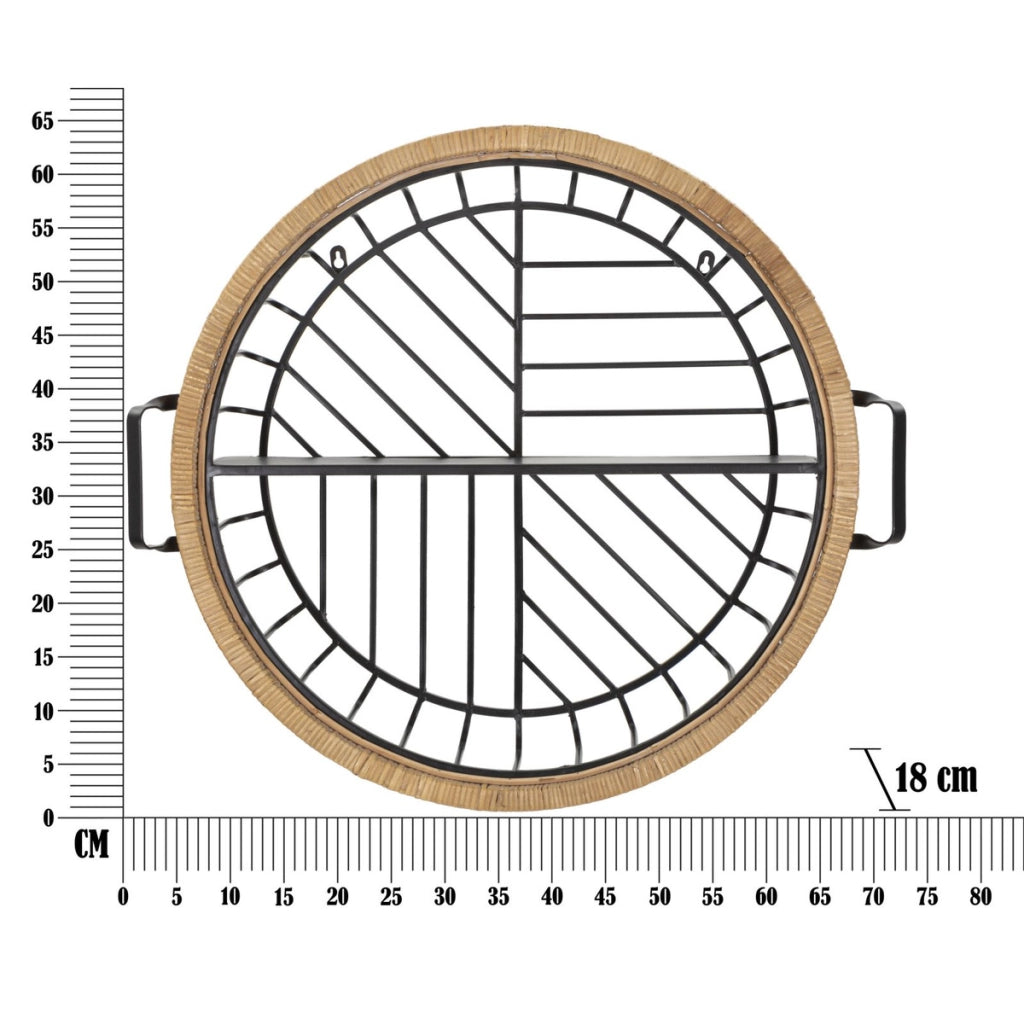 Mensola da muro Cebu a 2 ripiani in ferro e rattan — 72,5x18x65 cm
