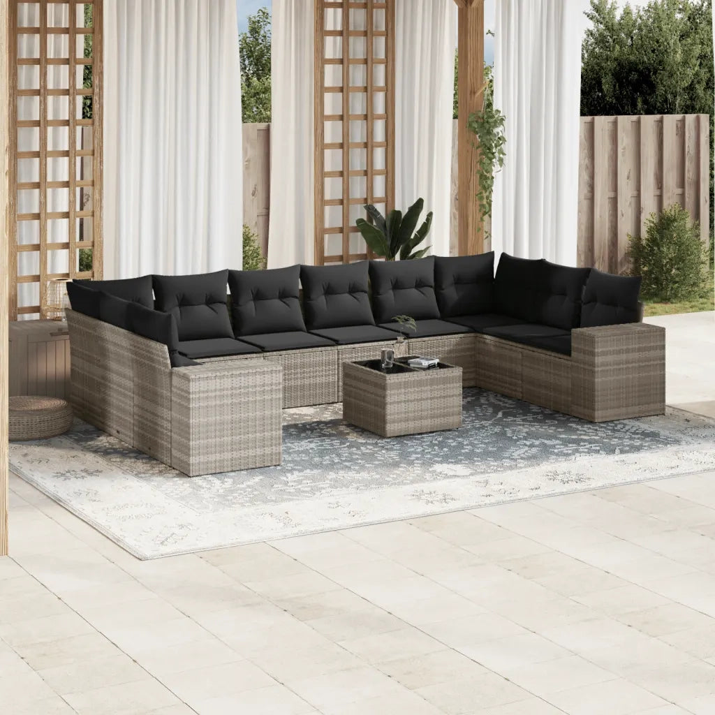 Set Divani da Giardino 11 pz con Cuscini in Polyrattan Grigio