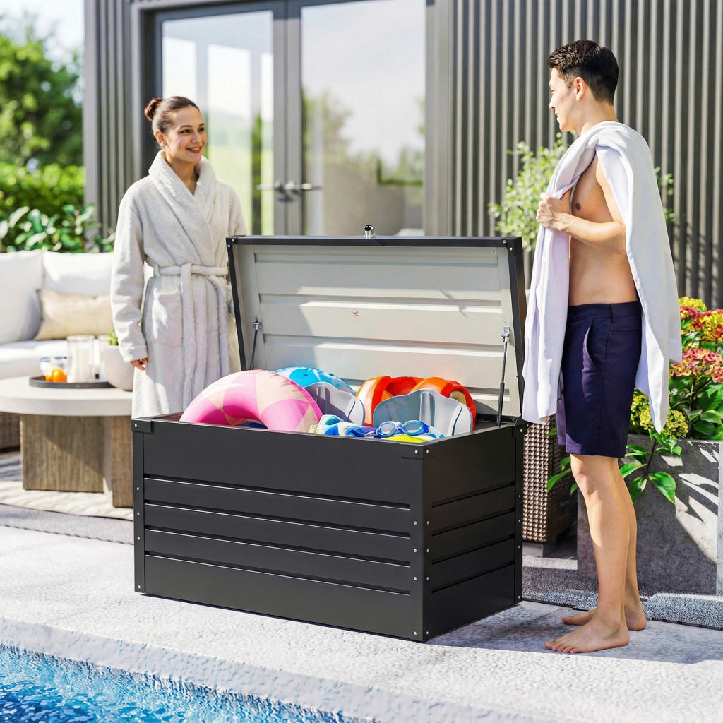 Contenitore da giardino 350L ¨C Xylo ¨C metallo grigio antracite con cuscini