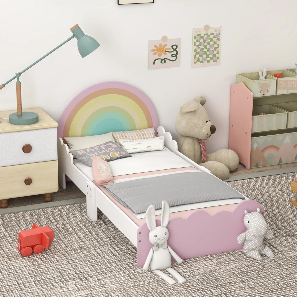 Letto per Bambini con Sponde Laterali ¨C Minimal ¨C Bianco e Rosa 143x74x66