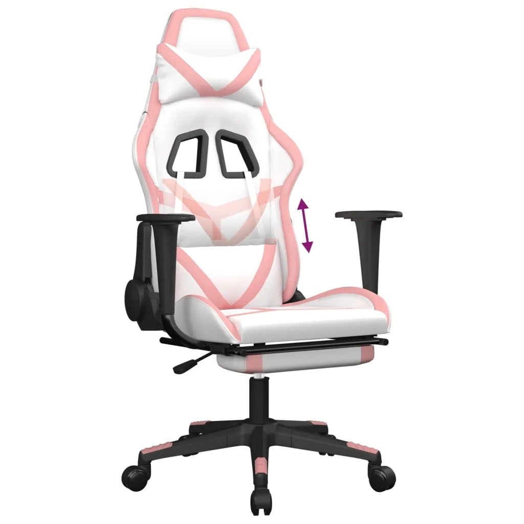 Sedia da Gaming | Sedia da e-sports con Poggiapiedi Bianco e Rosa in Similpelle