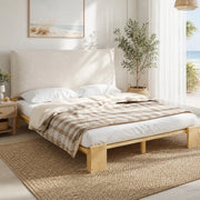 DESMIU Letto matrimoniale 2 posti con testiera imbottita, doghe stabili e gambe larghe, 140 × 200 cm, senza materasso
