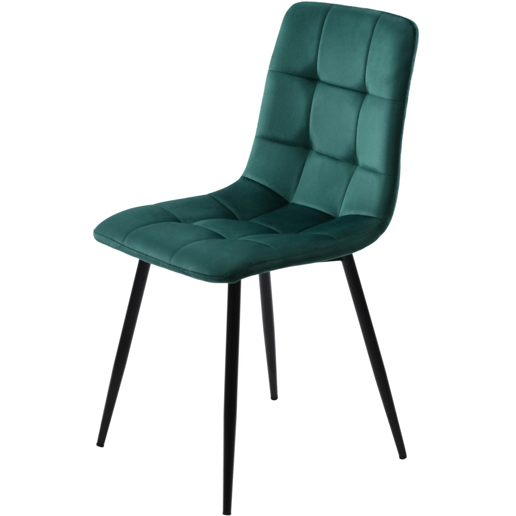 Sedia da pranzo Set di 4 Seduta imbottita con Schienale Gambe in Metallo Velluto Verde