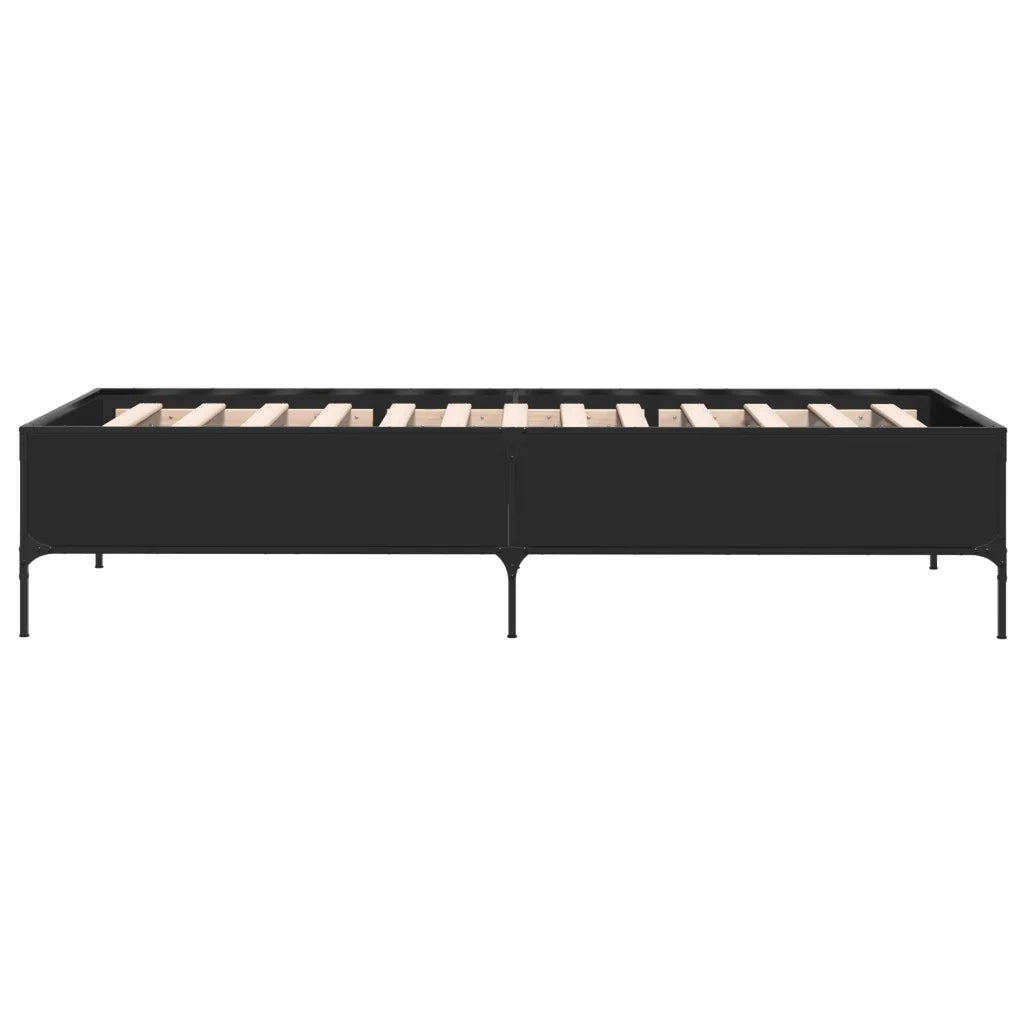 Letto singolo | Letto per adulti | Giroletto Nero 90x190 cm in Legno Multistrato e Metallo