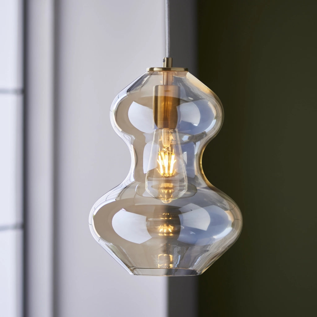 Lampada a sospensione vetro champagne ottone E27 Endon
