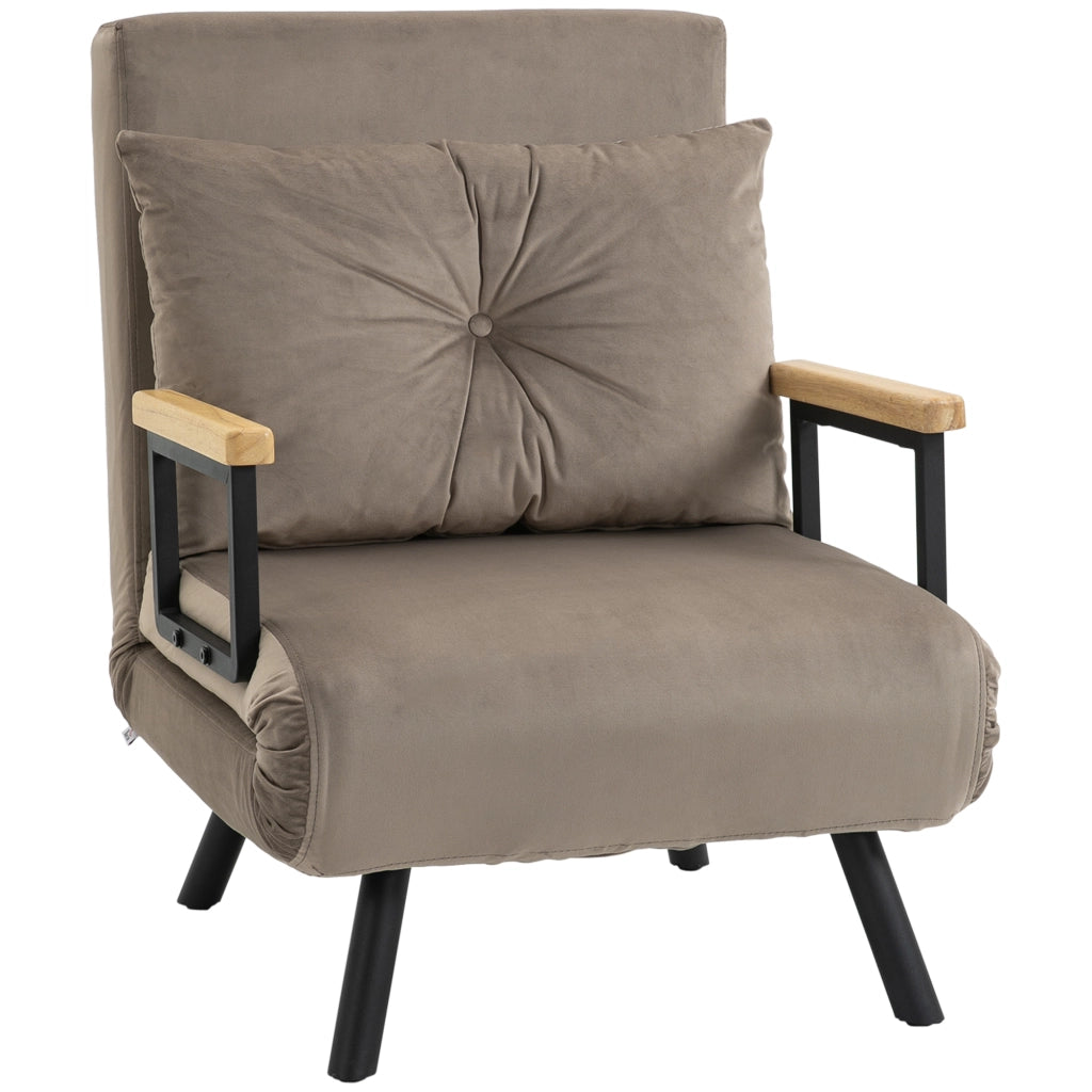 Poltrona Letto Imbottita 3 in 1 con Schienale Reclinabile in 5 Posizioni e Cuscino, 63x73x81 cm, Grigio
