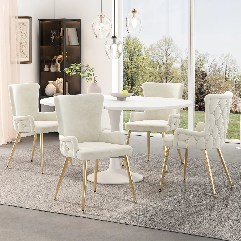 Sedie da Pranzo Set 4 Pezzi Velluto Imbottite ¨C MINIMAL ¨C Beige, Gambe in Metallo Dorato