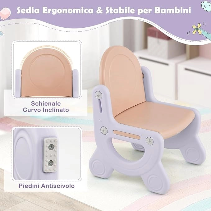 Lavagna Cancellabile con Sedia per Bambini, Set Tavolo e Sedie per Bambini con Scatola Portaoggetti, Piedini Antiscivolo, Cancellino e Pennarelli, Cavalletto per Cameretta (Rosa)