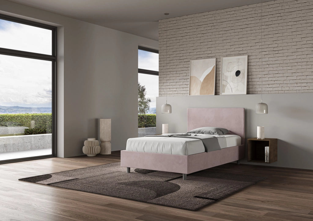 BS COM Letto una piazza e mezza con rete imbottito 110x200 microfibra glicine