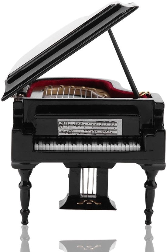 Miniatura pianoforte in legno con sedile - Scatola nera - Accessori per bambola - Adatto per appassionati di musica