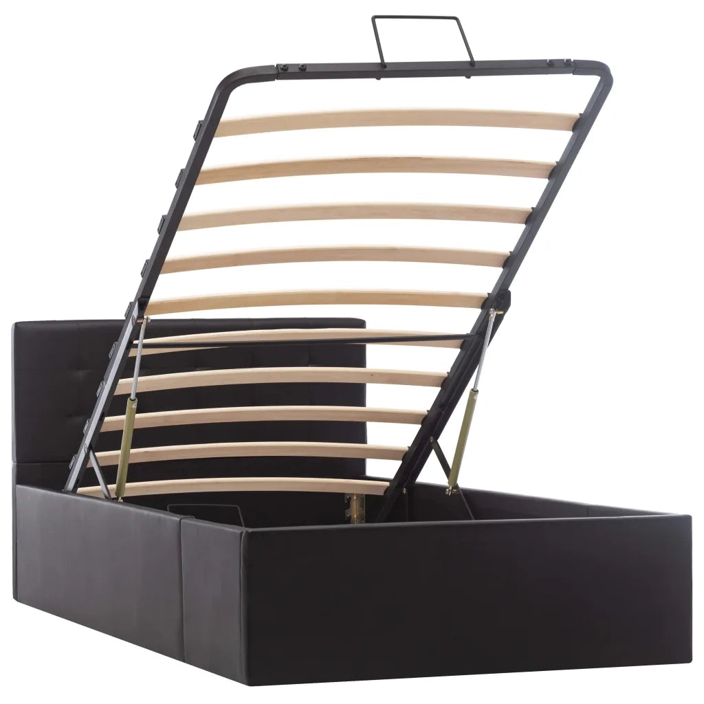 Letto singolo | Letto per adulti | Giroletto con Contenitore Idraulico Nero Similpelle 90x200cm