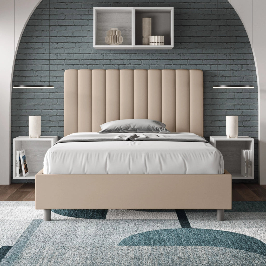 BS COM Letto una piazza e mezza con rete imbottito 120x200 similpelle tortora