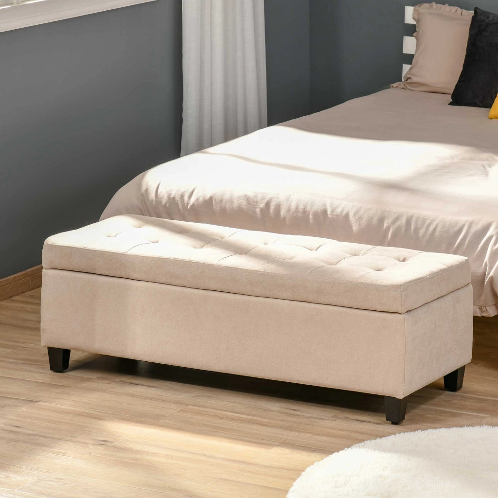 Divano letto contenitore imbottito ¨C zephmum ¨C beige 125x49x41.5 cm