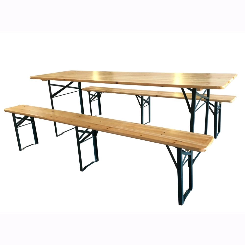 Set Birreria Tavolo + 2 Panche 70x220 in Legno Naturale Richiudibile Salvaspazio