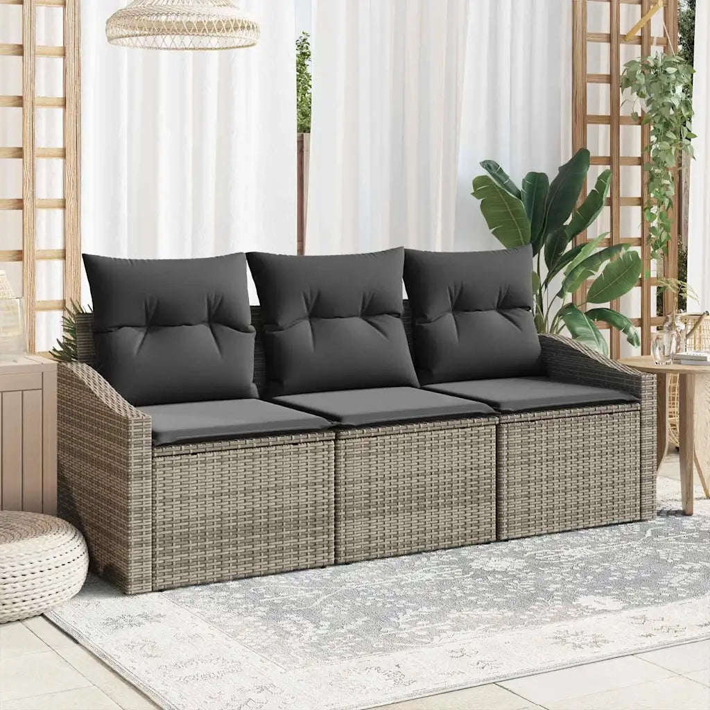 Set di divani con cuscino 3 pcs Grigio polyrattan 3346579
