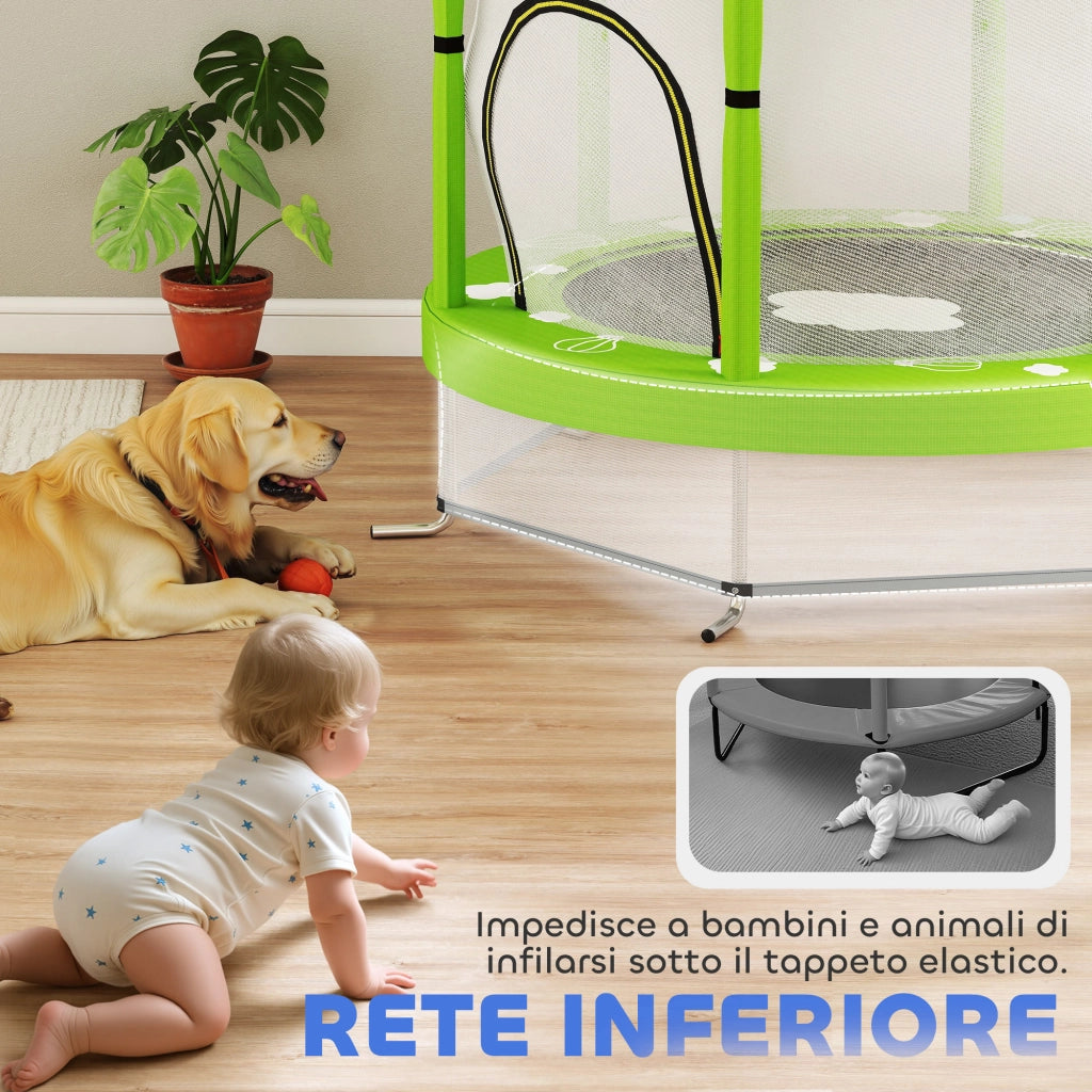 Trampolino Elastico ?140 cm ¨C Xylo ¨C con Rete di Sicurezza, Verde, 3-6 Anni