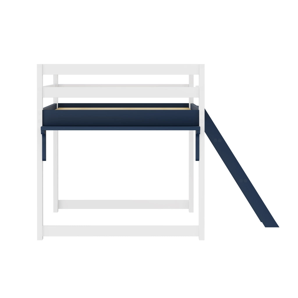 Letto a soppalco per bambini 90x200 cm in legno massello di pino, letto per bambini con sistema anticaduta, scaletta fissa e tavolino contenitore, ret