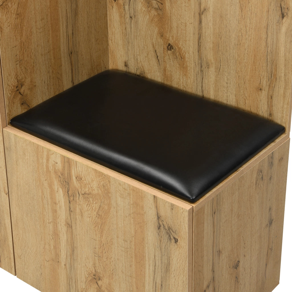 Set guardaroba da ingresso con specchio e 5 ganci; contenitore multifunzione in MDF nero e naturale