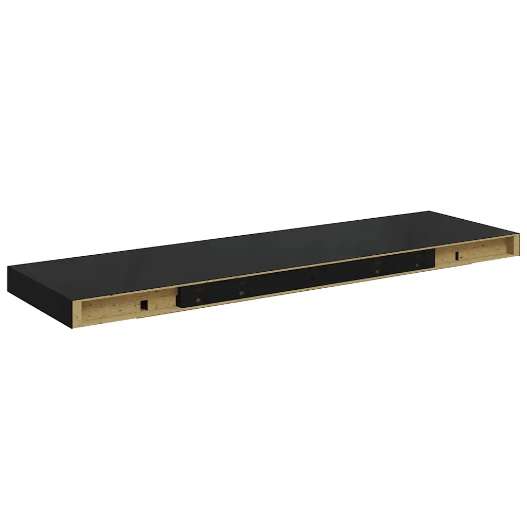 Scaffali a Parete 2 pz Nero Lucido 80x23,5x3,8 cm in MDF 323773