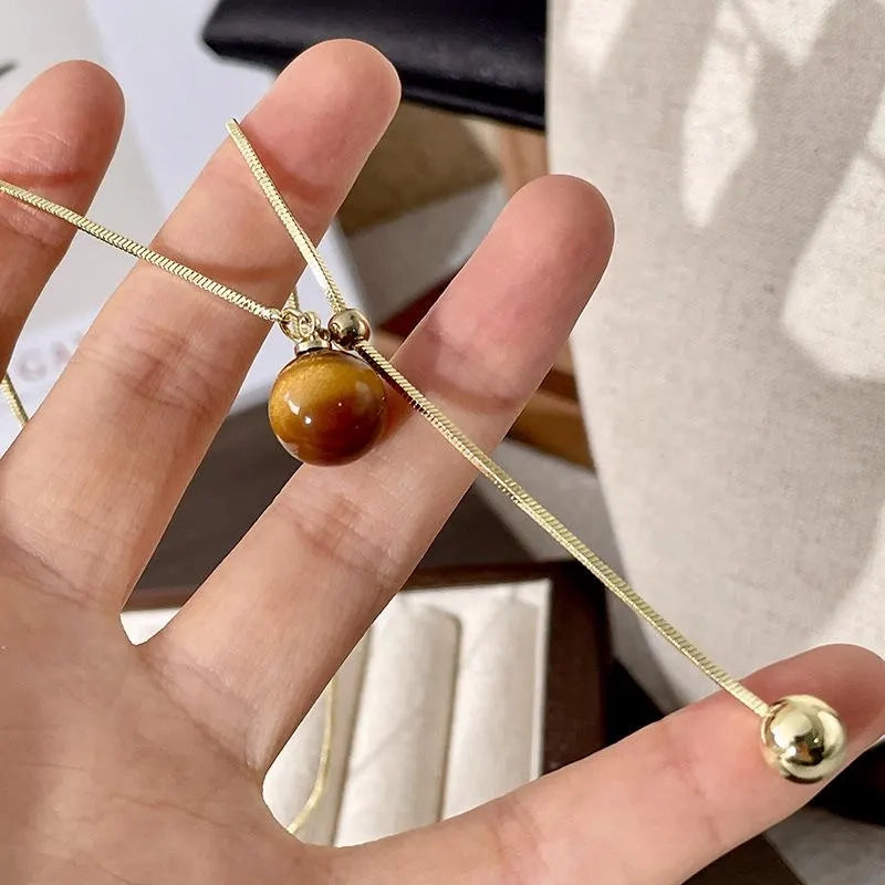 Collana lunga con pendente in pietra naturale, realizzata a mano in oro, regalo di Natale o compleanno.