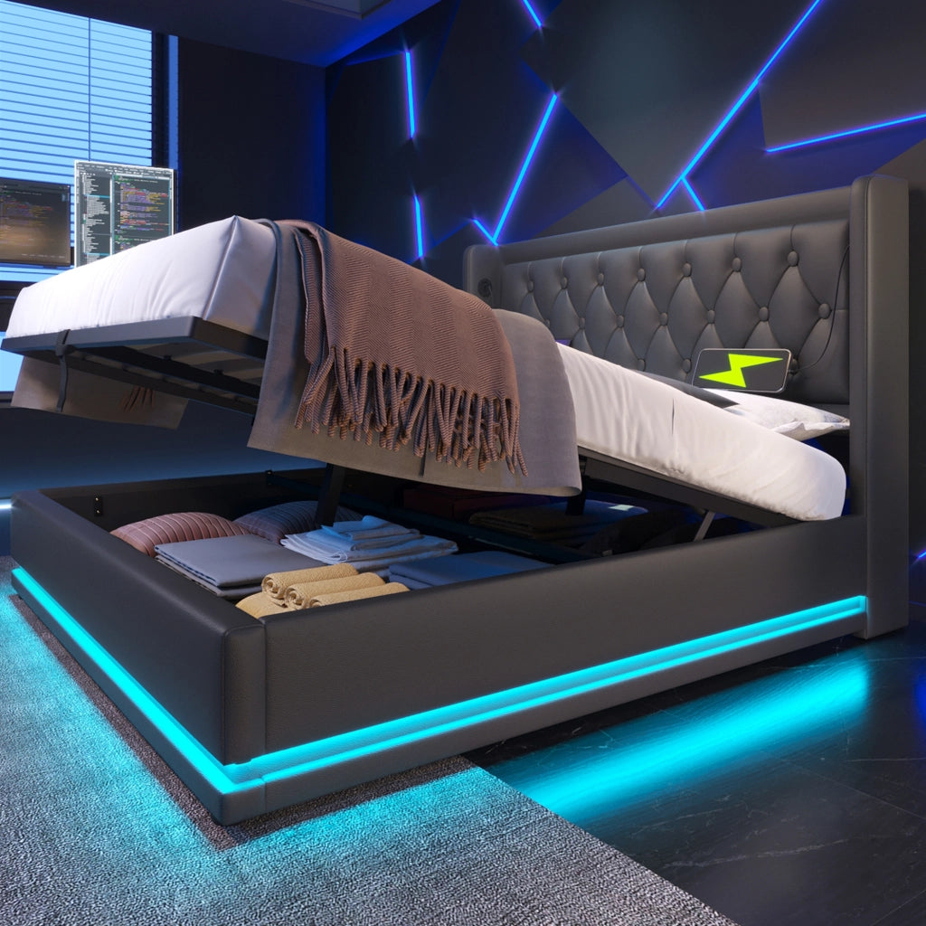letto imbottito pu nero 140 x 200 cm