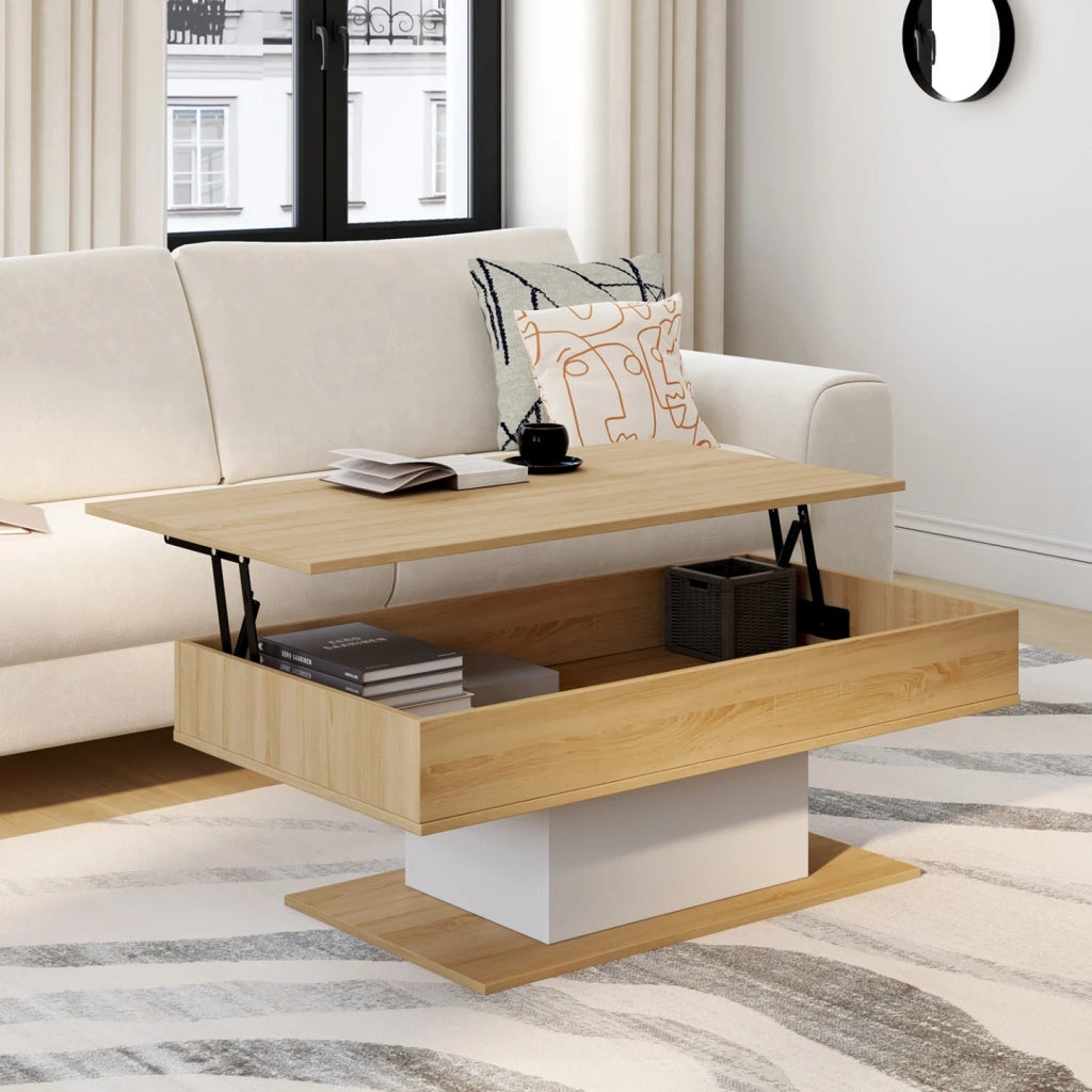 IDMarket - Tavolino rettangolare alzabile EDEN in legno e bianco