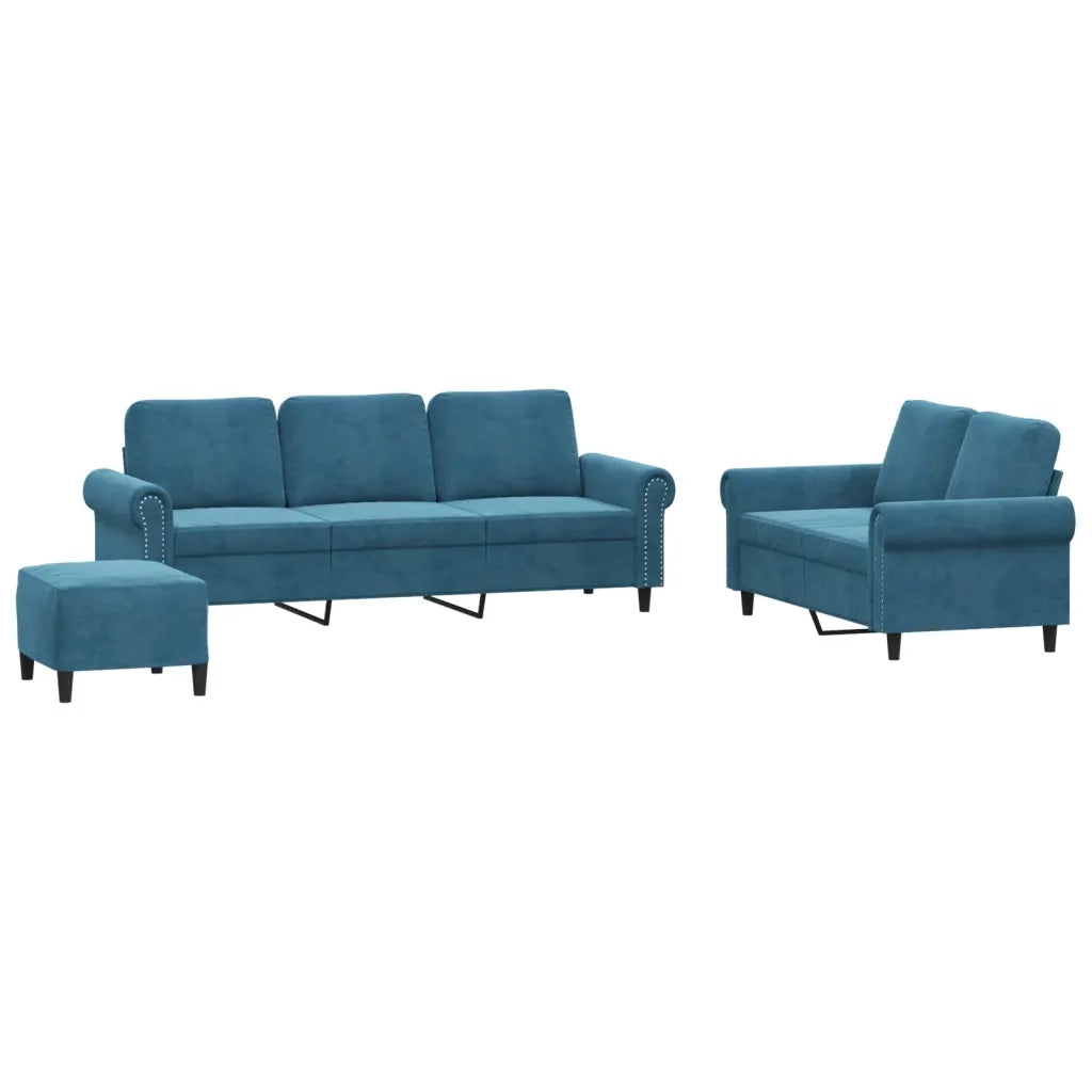 Set di Divani 3 pz con Cuscini Blu in Velluto 3202269