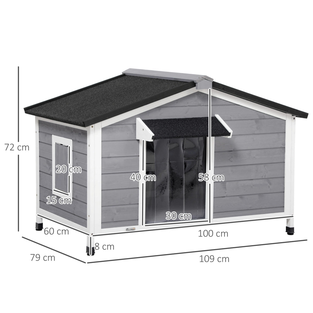 Cuccia per Cani in Legno Massello ¨C Xylo ¨C Tetto Impermeabile 109x79x72 cm Grigio Bianco