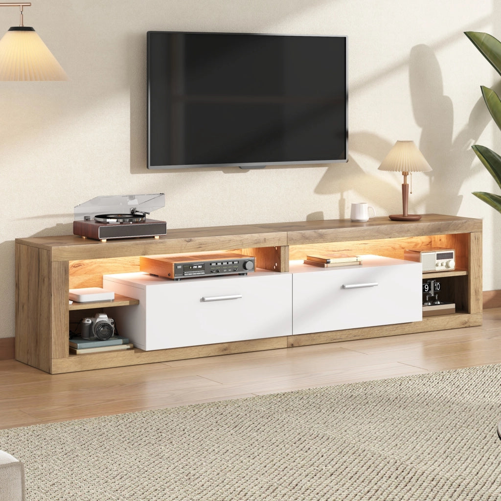 Mobile TV- LED app- 2 cassetti- 4 vani aperti- legno/bianco- 180x35.5x50 cm- per TV 75"