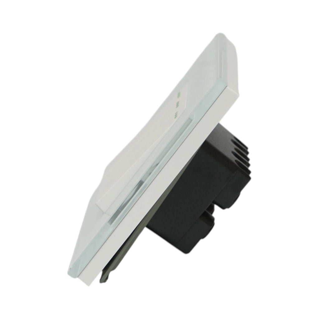 Interruttore triplo, bianco, da incasso, 220V, 16AX, spia luminosa, cornice in vetro 86x86x34mm