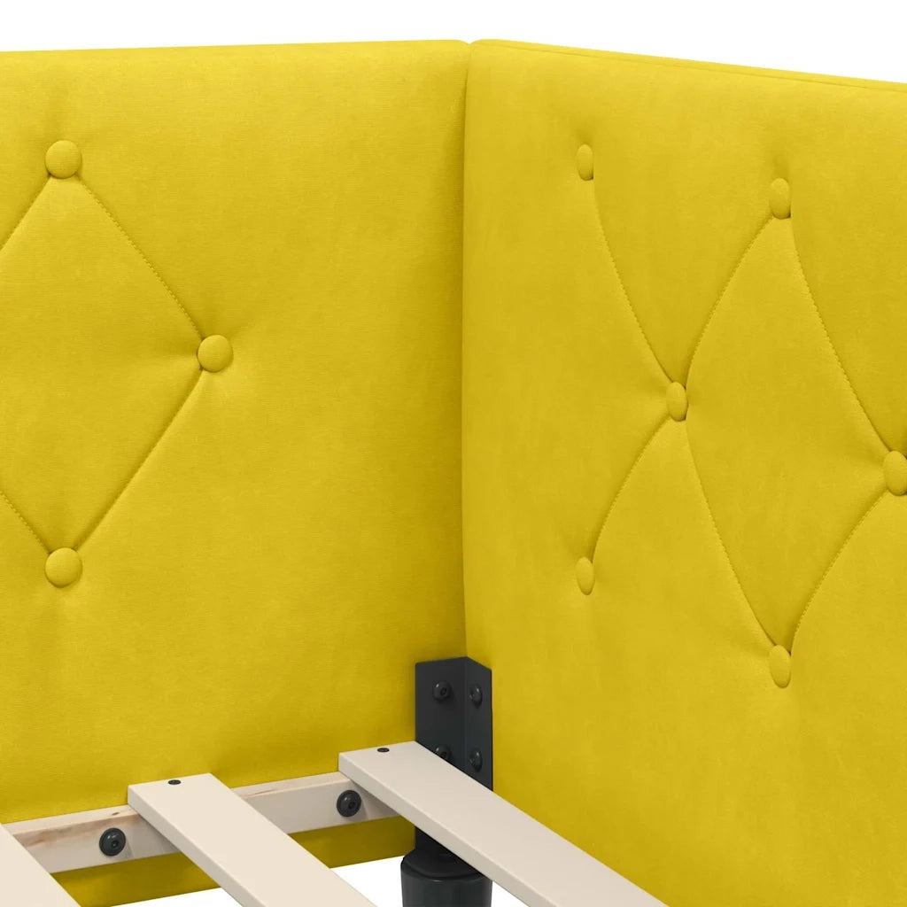 Letto singolo | Letto per adulti | Cornice del letto ad angolo Giallo 90 x 200 cm Velluto