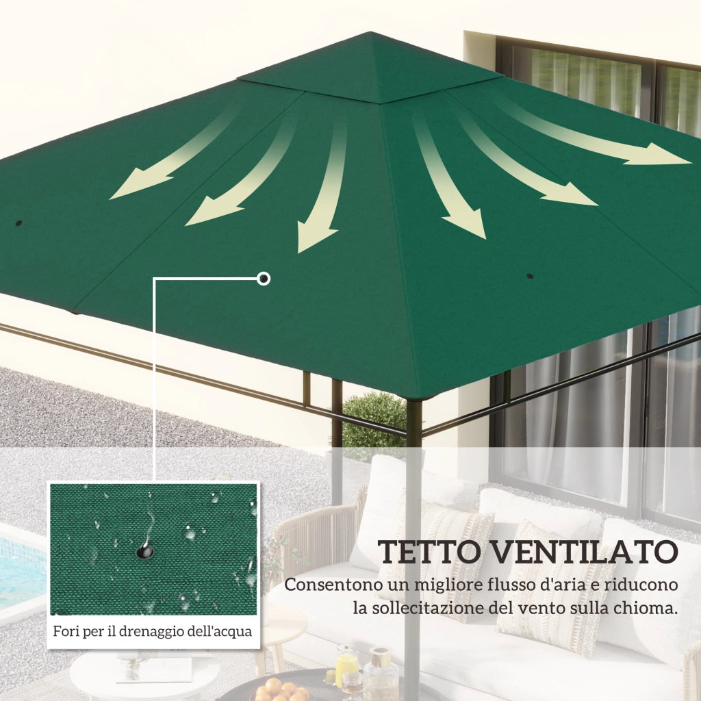 Tetto di Ricambio per Gazebo da Giardino ¨C Xylo ¨C 3x3m Poliestere Verde