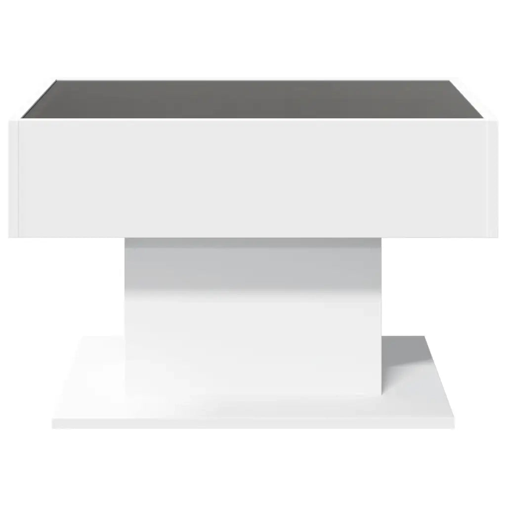 Tavolino Salotto con LED-Tavolino da soggiorno-Tavolo Bianco 70x50x45 cm Legno Multistrato